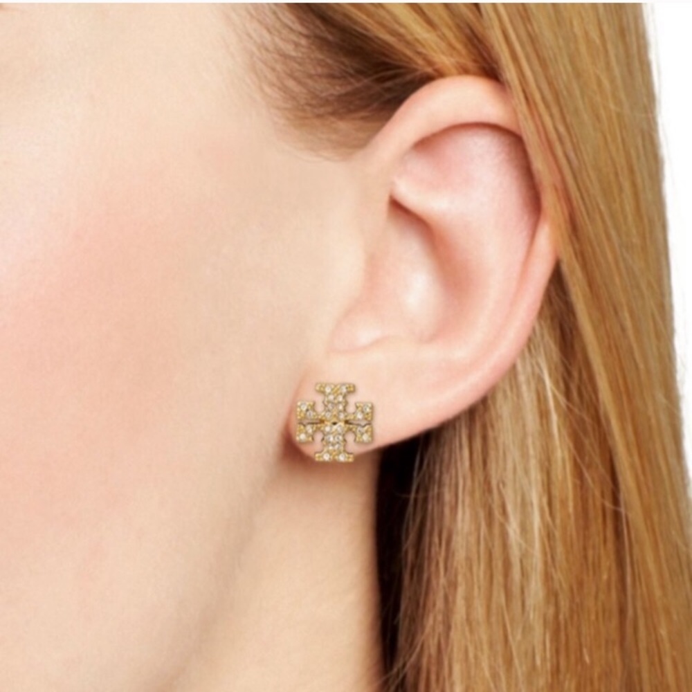 Tory Burch Logo gold crystal stud earrings - Picture 6 of 6
